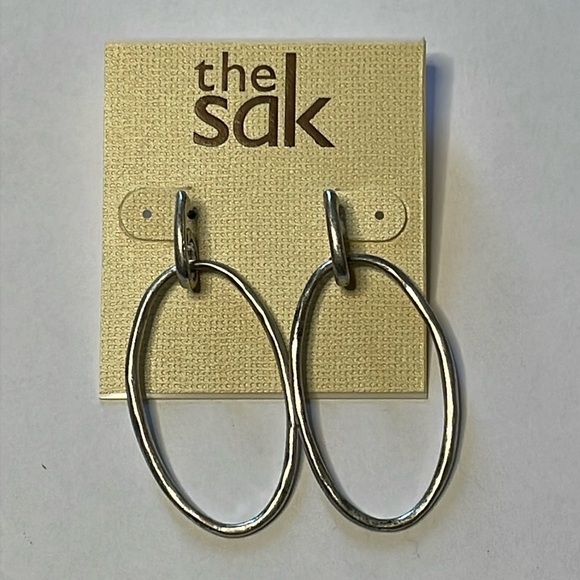 NWT The Sak Silver Tone Metal Slim Oval Hoop Earrings Dangle Drop - Picture 1 of 4